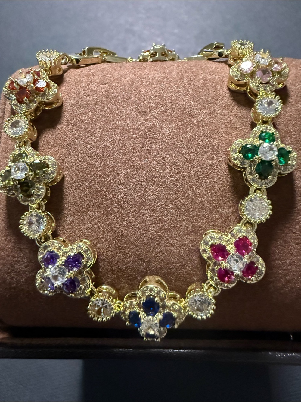 New 14k Gold Plated Multicolor Gemstone Floral Bracelet